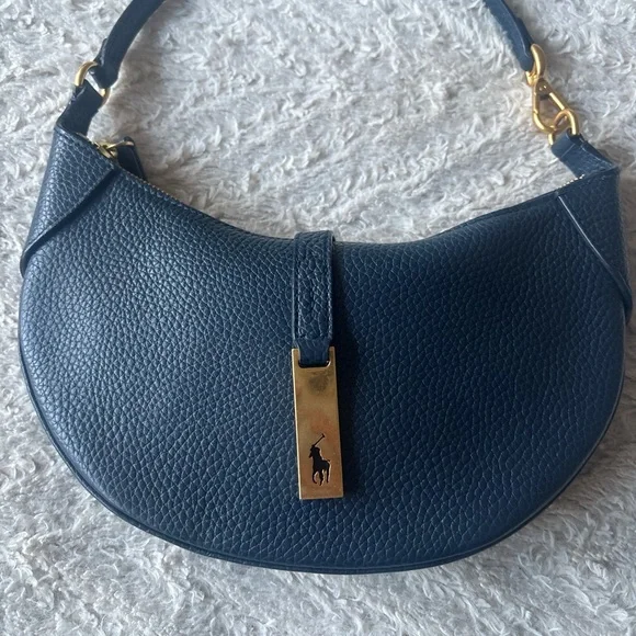 Ralph Lauren Polo Leather Mini Shoulder Bag Navy Blue Marine ID Bag - Picture 5 of 10